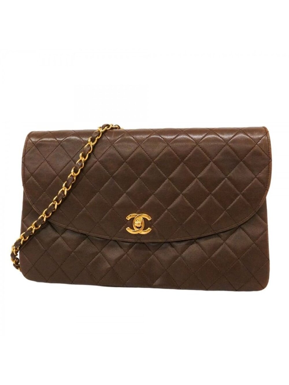 Chanel Shoulder Bag Quilted Lambskin Brown Gold